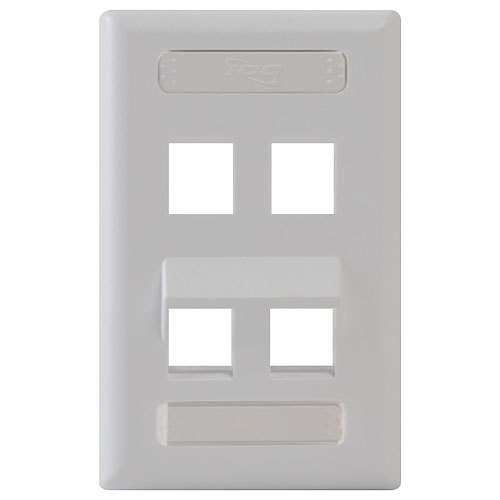 ICC IC107AS4WH Angled Station ID Faceplate with 2 Flat and 2 Angled Ports for EZ®/HD Style in Single Gang in White