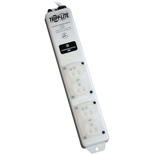 Tripp Lite Safe-IT Surge Protector Power Strip Hospital Medical Antimicrobial 4 Outlet 6' Cord