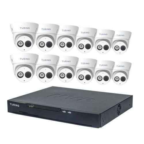 Turing TN-K1612T44 Advantage Turret Camera 13-Piece Kit, (12) TI-NED0428 4MP IP Cameras, (1) TN-NRP164T 16CH NVR