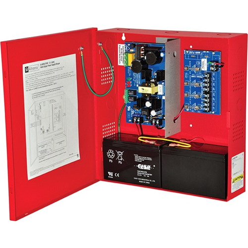 Altronix 4 Fused Outputs Power Supply/Charger. 12/24VDC @ 6A. Red Enclosure & Transformer