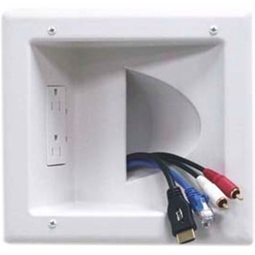 DataComm Recessed Low Voltage Media Plate with 20 Amp Duplex Receptacle