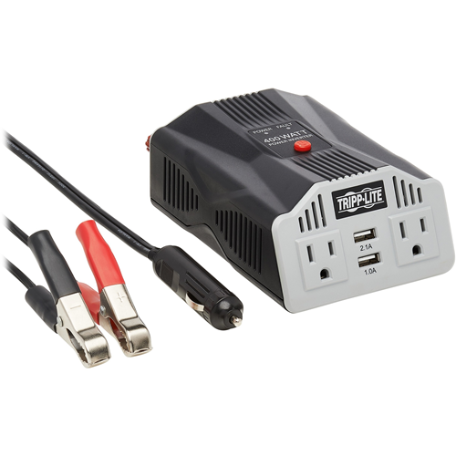 Tripp Lite Ultra-Compact Car Inverter 400W 12V DC to 120V AC 2 UBS Charging Ports 2 Outlets