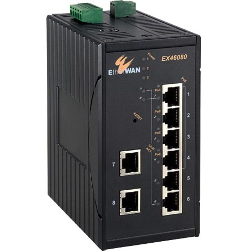 EtherWAN Hardened Web-smart 7-port 10/100BASE-TX + 1-port 100BASE-FX PoE+ Ethernet Switch