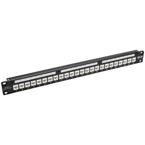 Tripp Lite 24-Port Cat6a Feedthrough Patch Panel w/ Down-Angled Ports 1URM