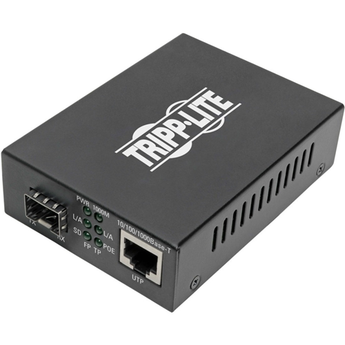 Tripp Lite Gigabit SFP Fiber to Ethernet Media Converter, POE+ - 10/100/1000 Mbps