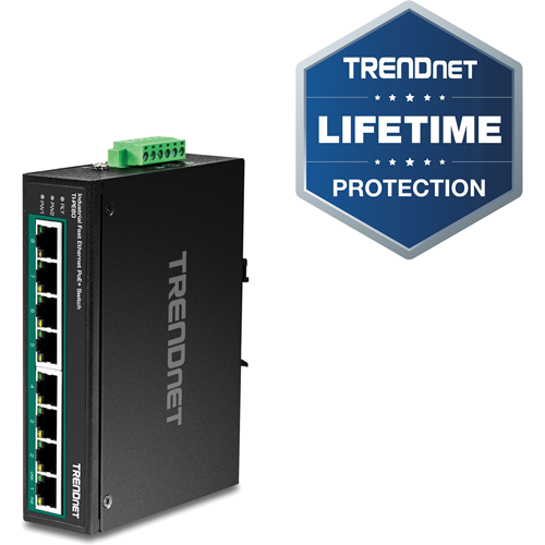 TRENDnet 8-Port Industrial Fast Ethernet PoE+ DIN-Rail Switch