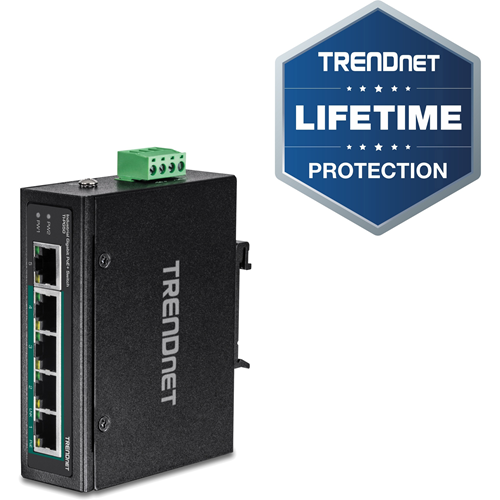 TRENDnet 5-Port Industrial Gigabit PoE + DIN-Rail Switch