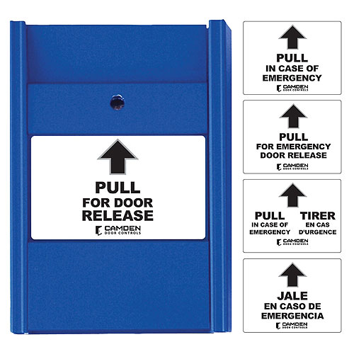 Camden CM-702U Blue Pull Station, Universal, w/ 5 Eng., Fr. & Sp. Message Labels (Replaces CM-702)