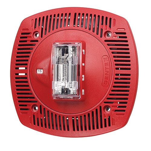 Gentex SSPK24CLPAR Ceiling Mount Speaker/Strobe, ALERT Marking, 24 VDC, Red