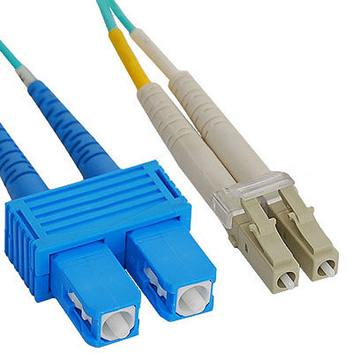 ICC LC-SC Duplex Multimode 50/125 (OM3) Fiber Optic Patch Cable in Aqua, 5M