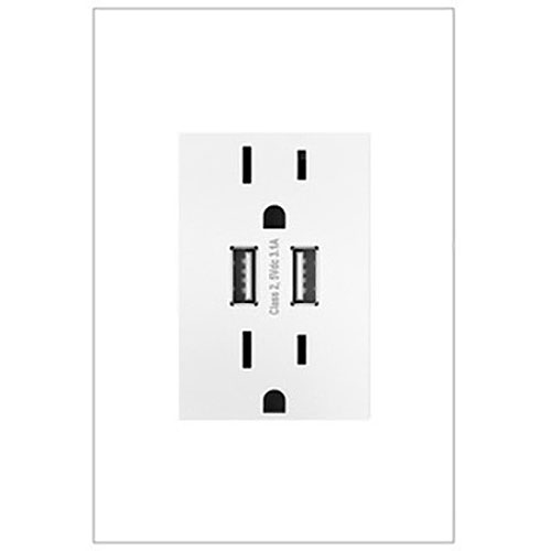 Legrand ARTRUSB153W4WP Adorne Collection Dual-USB Outlet with Gloss White Wall Plate