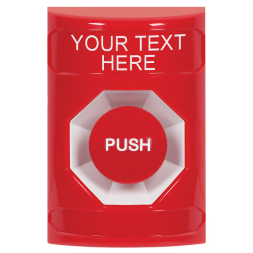 Safety Technology Red Push Button, Momentary, NO Cover, Custom Label