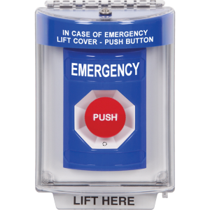 STI SS2431EM-EN Blue Indoor / Outdoor Flush Turn-to-Reset Stopper Station with EMERGENCY 