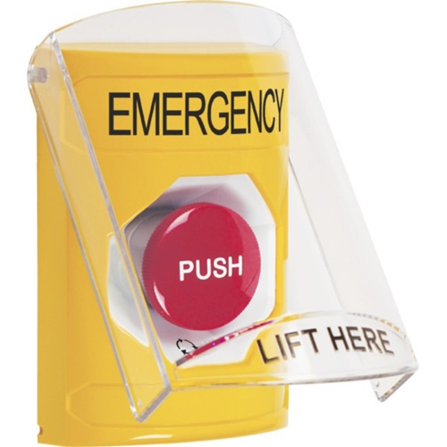 Safety Technology Stopper Station, Turn-to-Reset, Cover, Flush/Surface Mount, Emergency, Yellow