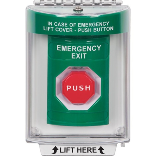 Safety Technology SS2142EX-EN Stopper Station With Emergency Exit Label, Key-to-Reset Illuminated, Cover With Horn, Green