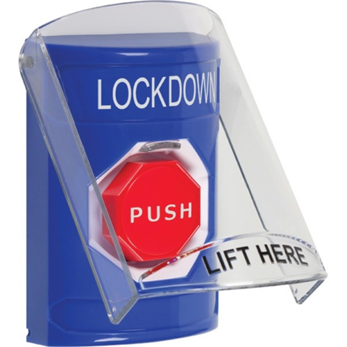 Safety Technology Stopper Station, Key-to-Reset Illuminated, Cover Flush/Surface Mount, Lockdown, Blue