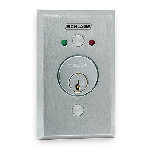 SCHLAGE Single Direction Keyswitch, DPDT, Maintained, 5 Ampere at 30 Volt DC, With Dual Voltage Red/Green LED