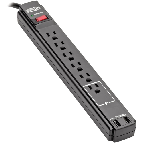 Tripp Lite Surge Protector Power Strip 6 Outlet 2 USB Ports 6 ' Cord Black