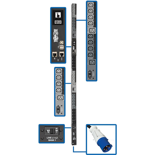 Tripp Lite 3-Phase PDU Switched 14.5kW 200/208/240V 24 C13;6 C19; IEC 309 60A