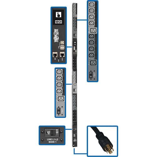 Tripp Lite 3-Phase PDU Switched 10kW 200/208/240V 24 C13;6 C19 L15-30P TAA