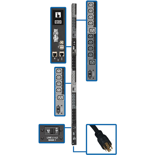 Tripp Lite 3-Phase PDU Switched 10kW 200/208/240V 24 C13;6 C19 L15-30P TAA