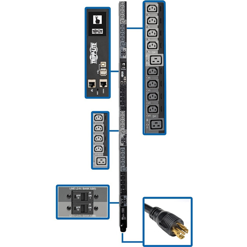 Tripp Lite 3-Phase PDU Switched 17.3kW 240V 24 C13; 6 C19 L22-30P TAA