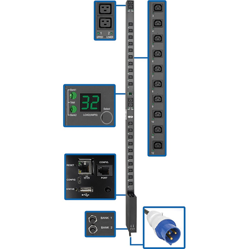 Tripp Lite PDU Switched 7.4kW 230V 32A Blue IEC 309 LX Interface 0URM TAA