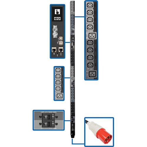 Tripp Lite 3-Phase PDU Switched 25.2kW 240V 24 C13 6 C19 Touchscreen LCD 0U