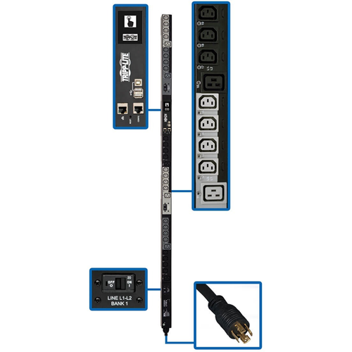 Tripp Lite PDU 3-Phase Switched 10kW 208/240V IEC 24 C13 6 C19 L21-30P TAA