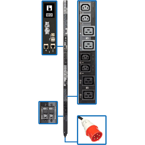 Tripp Lite 3-Phase PDU Switched 22.2kW 220/230V 12 C13; 12 C19 32A Red TAA