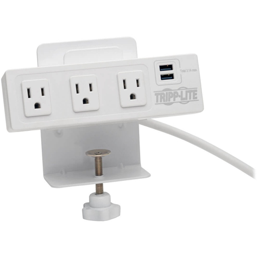 Tripp Lite 3-Outlet Surge Protector Power Strip w/ 2-Port USB Charging White