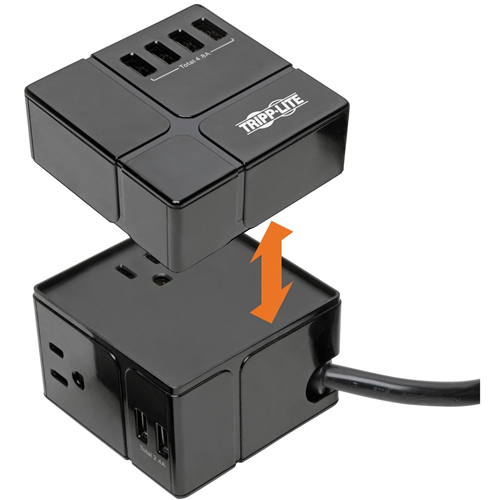 Tripp Lite Surge Protector Power Cube 3-Outlet 6 USB-A 7.2A 6ft Cord Black