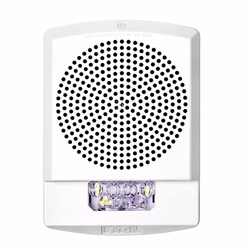 Eaton Eluxa ELSPSTW High Fidelity Speaker Strobe, LED, Wall, White, FIRE, Clear Lens, 15/30/75/110/135/185 cd, 25/70V, Indoor