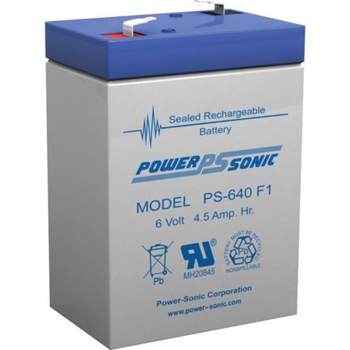 Power Sonic PS-640F1 6V 4.5Ah Rechargeable Sealed Lead Acid Battery with F1 Terminal