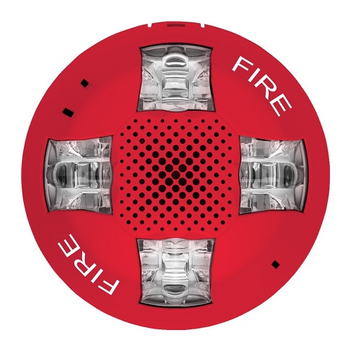 Kidde EGCSVRF Genesis Ceiling Speaker/Strobe, 15-115cd, Red, FIRE Marking. Room Side Wiring Plate included