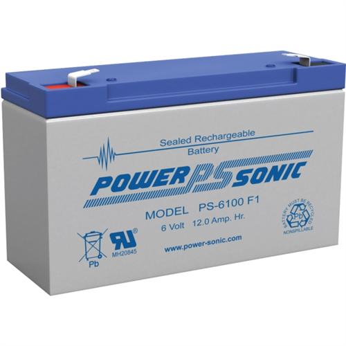 Power Sonic PS-6100F1 6V 12Ah Rechargeable Sealed Lead Acid Battery with F1 Terminals