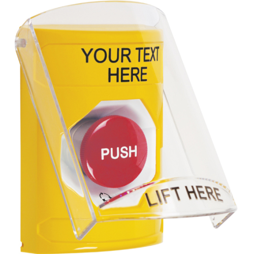 Safety Technology Stopper Station, Turn-to-Reset, Cover Flush/Surface Mount, Custom Label, Yellow