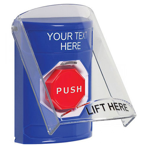 Safety Technology Stopper Station W/Shield, Blue, Momentary Ill Btn