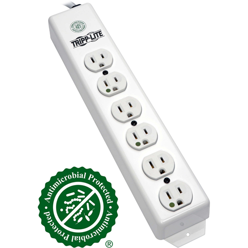 Tripp Lite Safe-IT Power Strip Hospital Medical Antimicrobial 120V 5-15R-HG 6 Outlet 6' Cord Metal