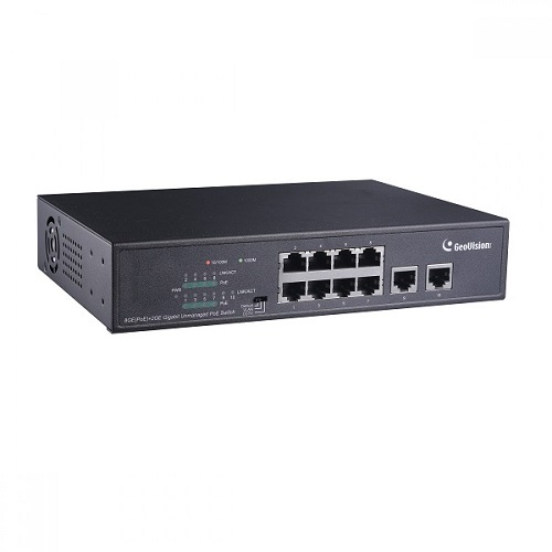 GeoVision GV-APOE0810 10-Port Unmanaged PoE Switch with 8 PSE/PoE Ports and 2 Uplink Ports