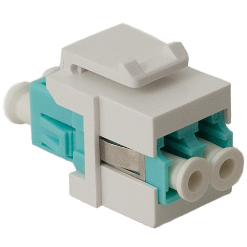 ICC IC107LCGWH LC Fiber Optic Keystone Coupler (OM3) with Metal Sleeves and Duplex Ports, White