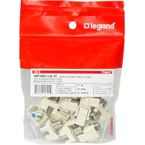 Legrand-On-Q Recessed Coax 3 GHz FConnector Keystone Insert, Light Almond, 10Pack