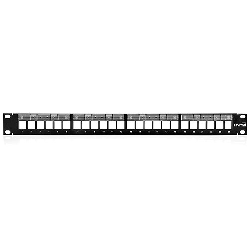 Leviton QuickPort Patch Panel with Magnifying Lens Label Holder, 24-Port, 1RU