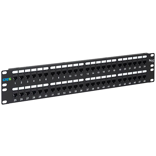 ICC ICMPP48CP6 Patch Panel, Cat 6, Feed-Thru 48-P, 2rms