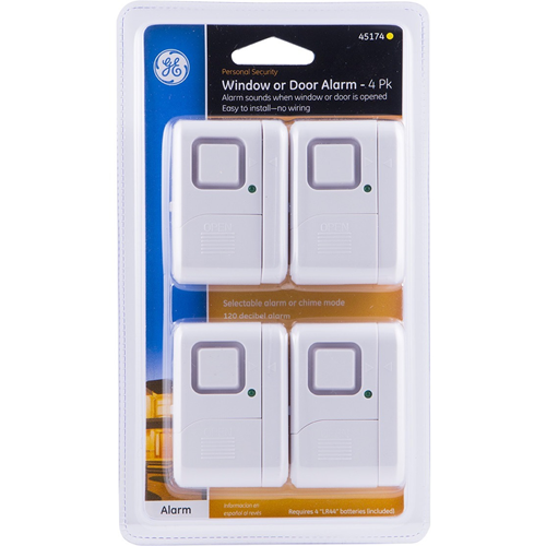 GE Personal Security Window or Door Alarm, White, 4 Pack