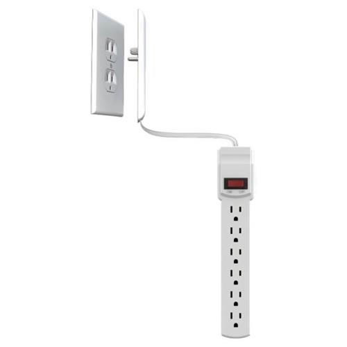 Sleek Socket 6-S-OVSZ-W Ultra-Thin Wall Plug With 6 Outlet  Oversize