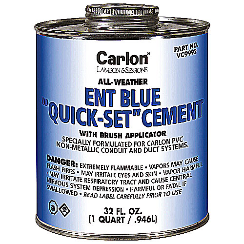 Carlon VC9992 ENT or PVC All Weather Blue Cement, Quick-Set, 1 Quart