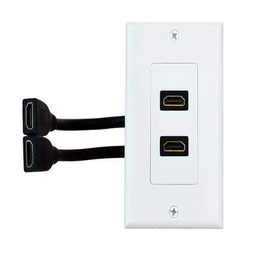 Wall Plate Std W/2 HDMI Connectors &Pigtails, White