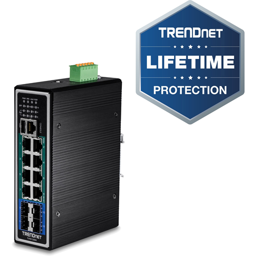 TRENDnet 12-port Hardened Industrial Gigabit PoE+ Layer 2+ Managed DIN-Rail Switch