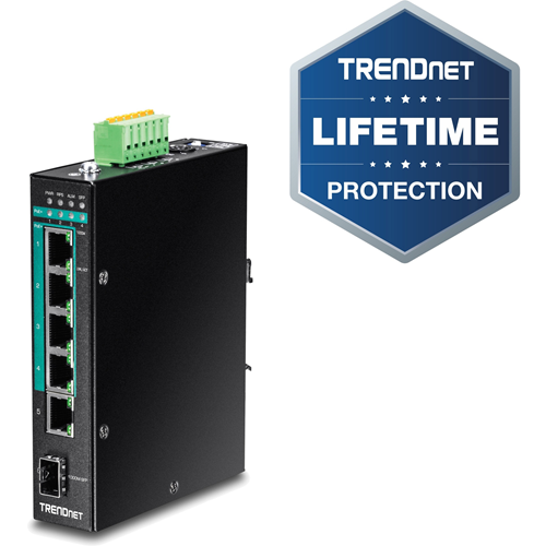 TRENDnet 6-port hardened Industrial Gigabit PoE+ Layer 2 Managed DIN-Rail Switch